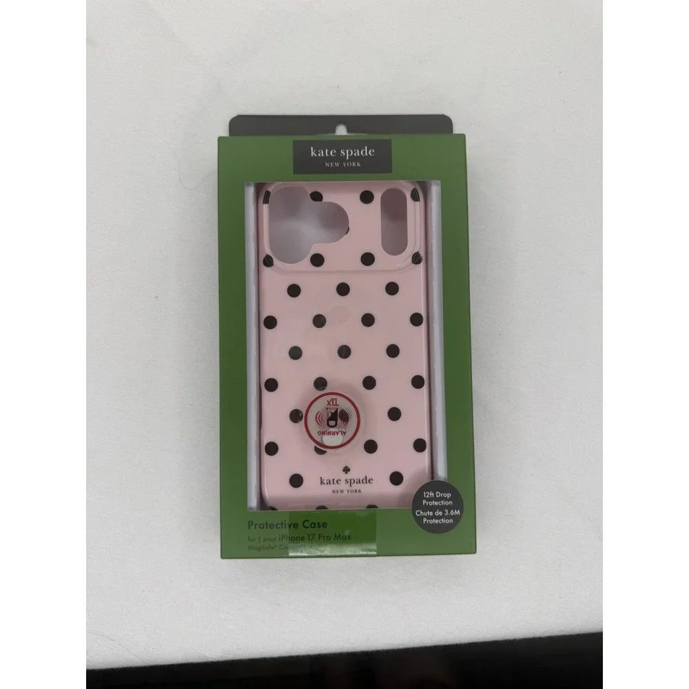 Kate Spade New York iPhone 17 Pro Max Protective Case MagSafe Pink Blk Polka Dot
